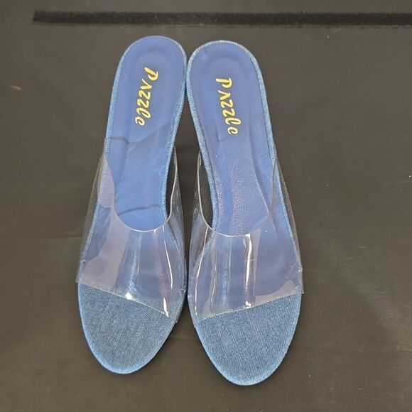 BRAND NEW PAZZLE RHINESTONE HEEL EMBROIDERED CLEAR  OPEN-TOE STRAP SANDAL - Picture 3 of 16